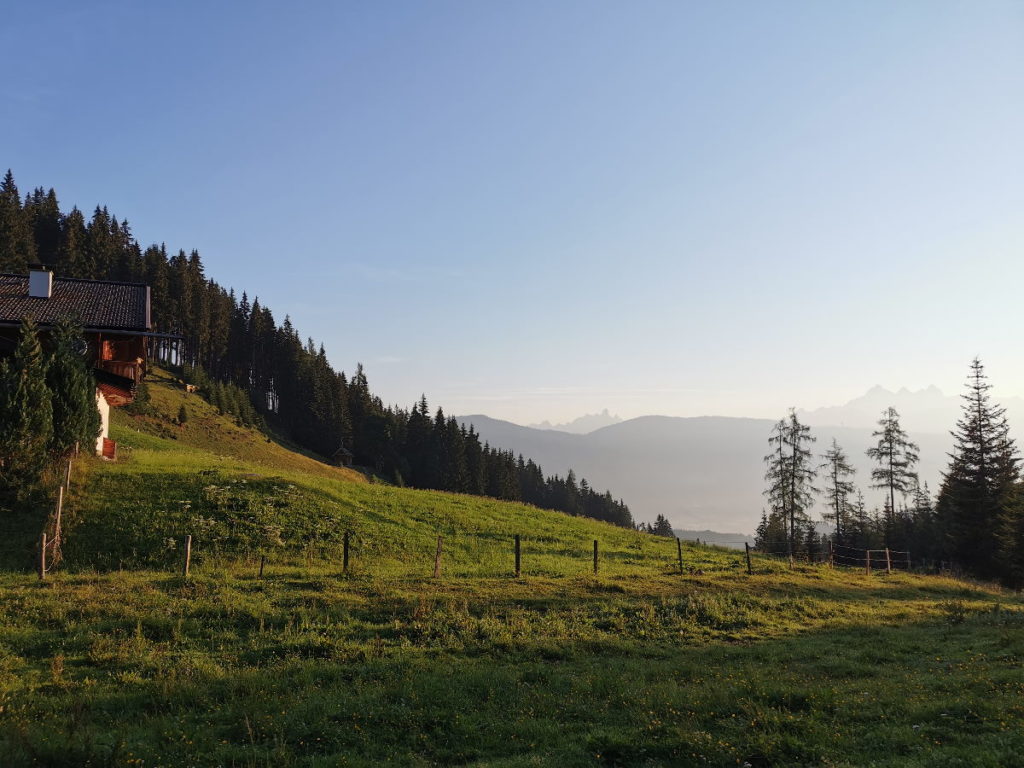 Sonnenaufgangswanderung Flachau - vom Lackenkogel kannst du hinüber zum Dachstein und die Bischofsmütze schauen